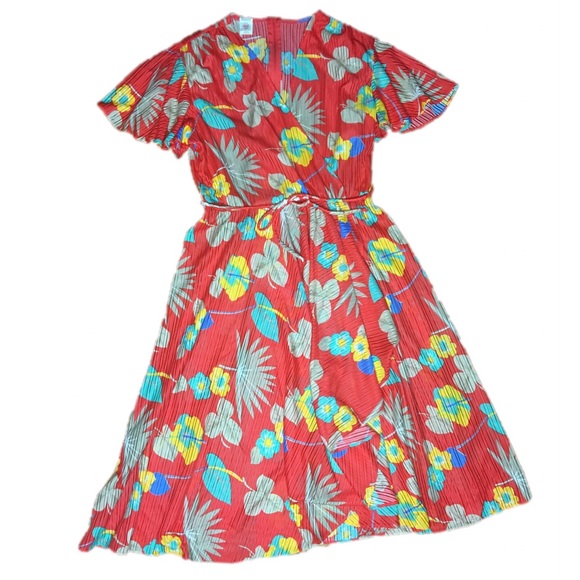 Vintage Dresses & Skirts - 🔥 VINTAGE Red Dress Retro Tropical 1970 Floral 14